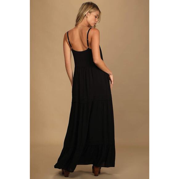 Lulus Favorite of the Day Tiered Maxi Dress Women XL Lined Black Boho Beach - Picture 2 of 11